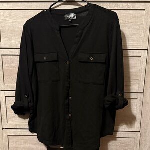 AUW Women's Classic Black Button-Up Blouse